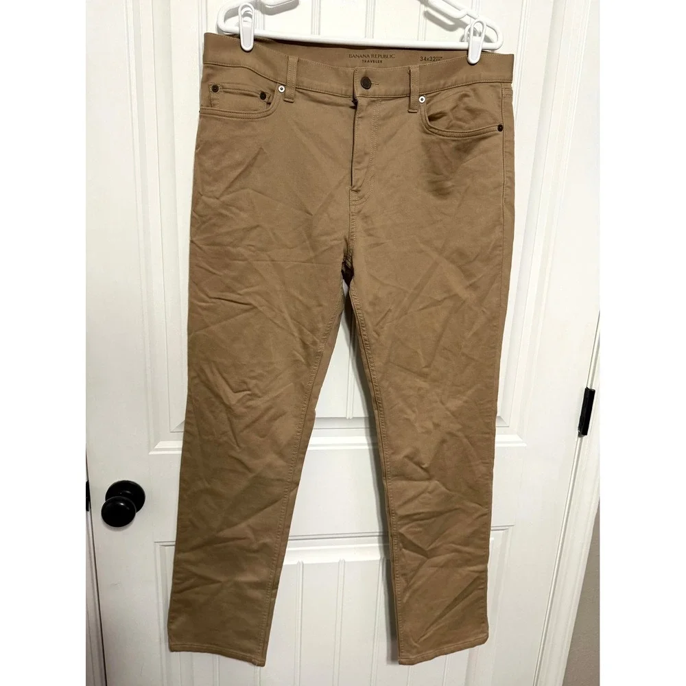 Banana Republic Pants Mens 34x32 Traveler Slim Fit Khaki Tan EUC